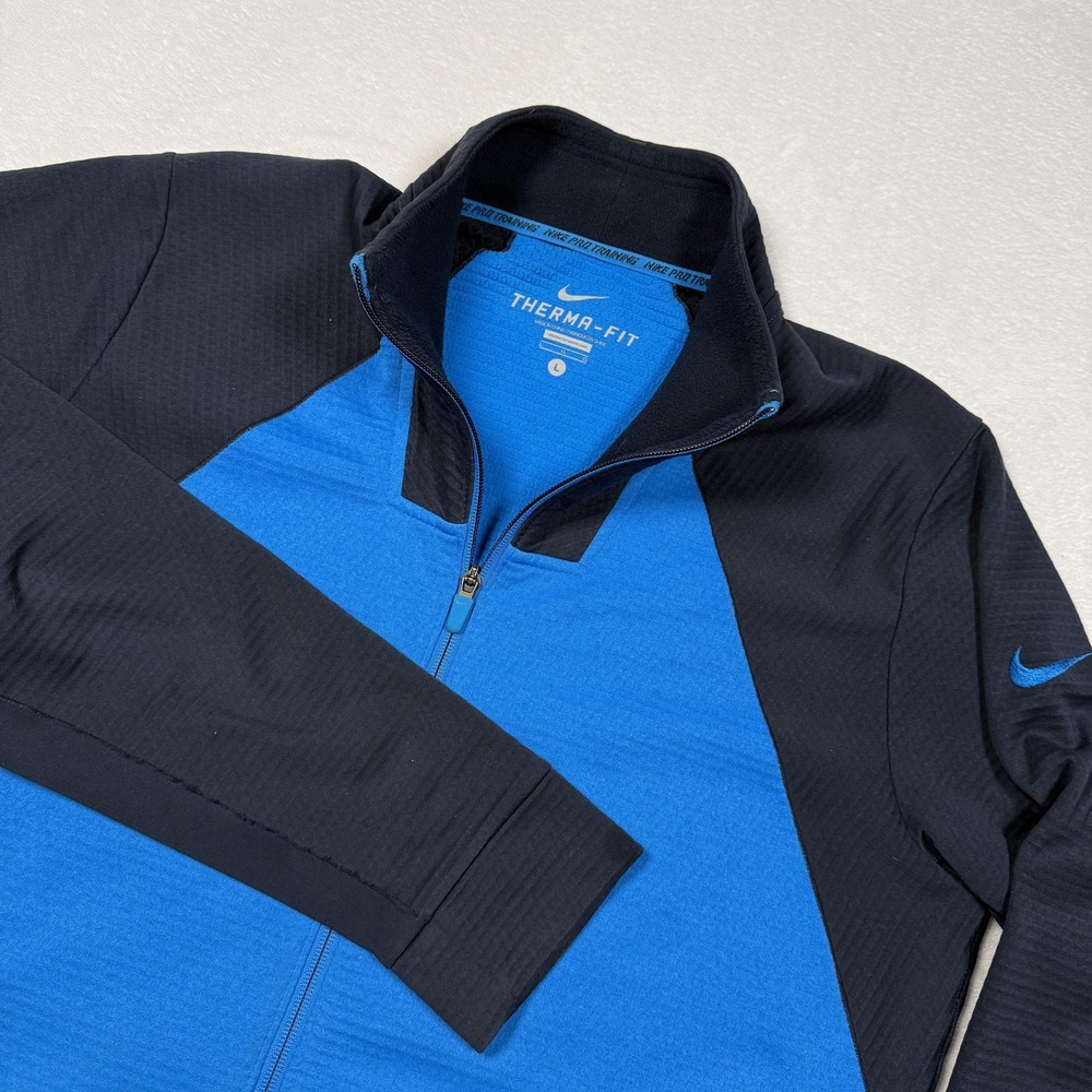 Nike Therma-Fit Jacket Mens Large‎ Blue Black Full Zip Training Athletic